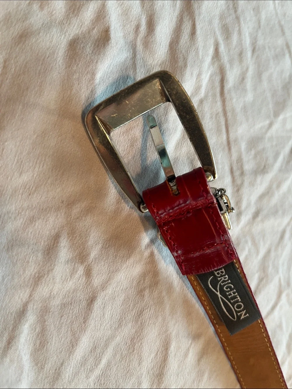 Brighton Red Belt Women’s L 34” Gator Embossed Silver Charm Golf Lover Gift